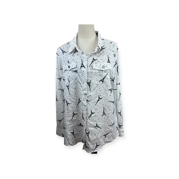 Karl Lagerfeld button down top with Paris Eiffel Tower Print size XL - Picture 1 of 12
